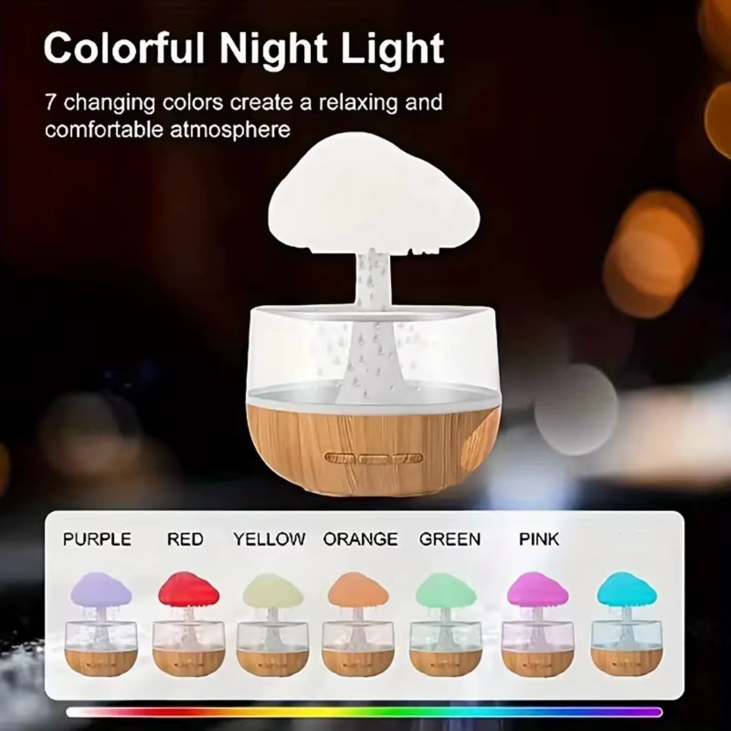 Rain Cloud Humidifier Colorful Mushroom Cloud Night Light Essential Oil Aromatherapy Machine